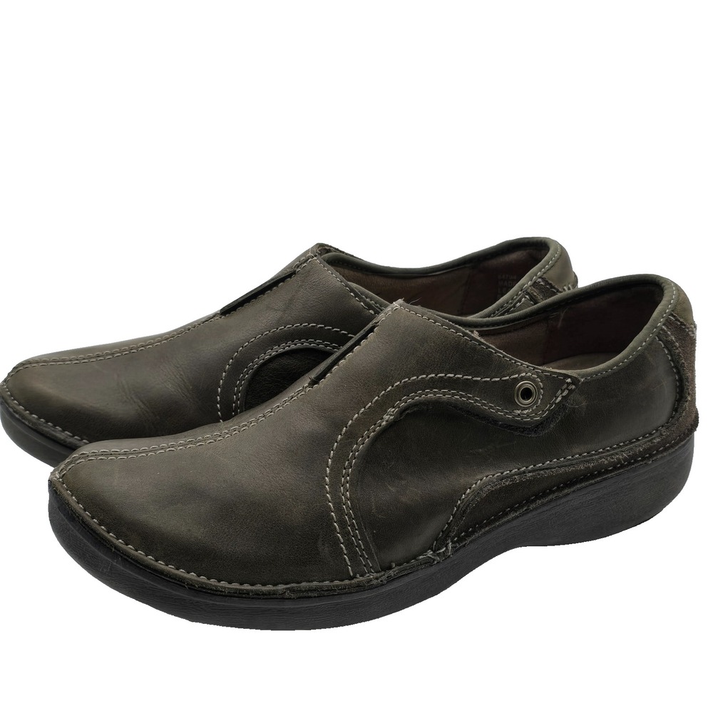 Clarks Women's Wave Walk Sport Green Leather Slip-On Walking Comfort Shoes Size